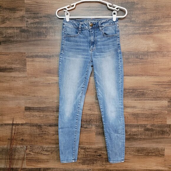 American Eagle Jeans 4 S Jegging Hi Rise Super Stretch Medium Light Wash Denim - Picture 1 of 11